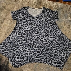 LARACE Black and Blue Leopard Print V-Neck Tunic XL